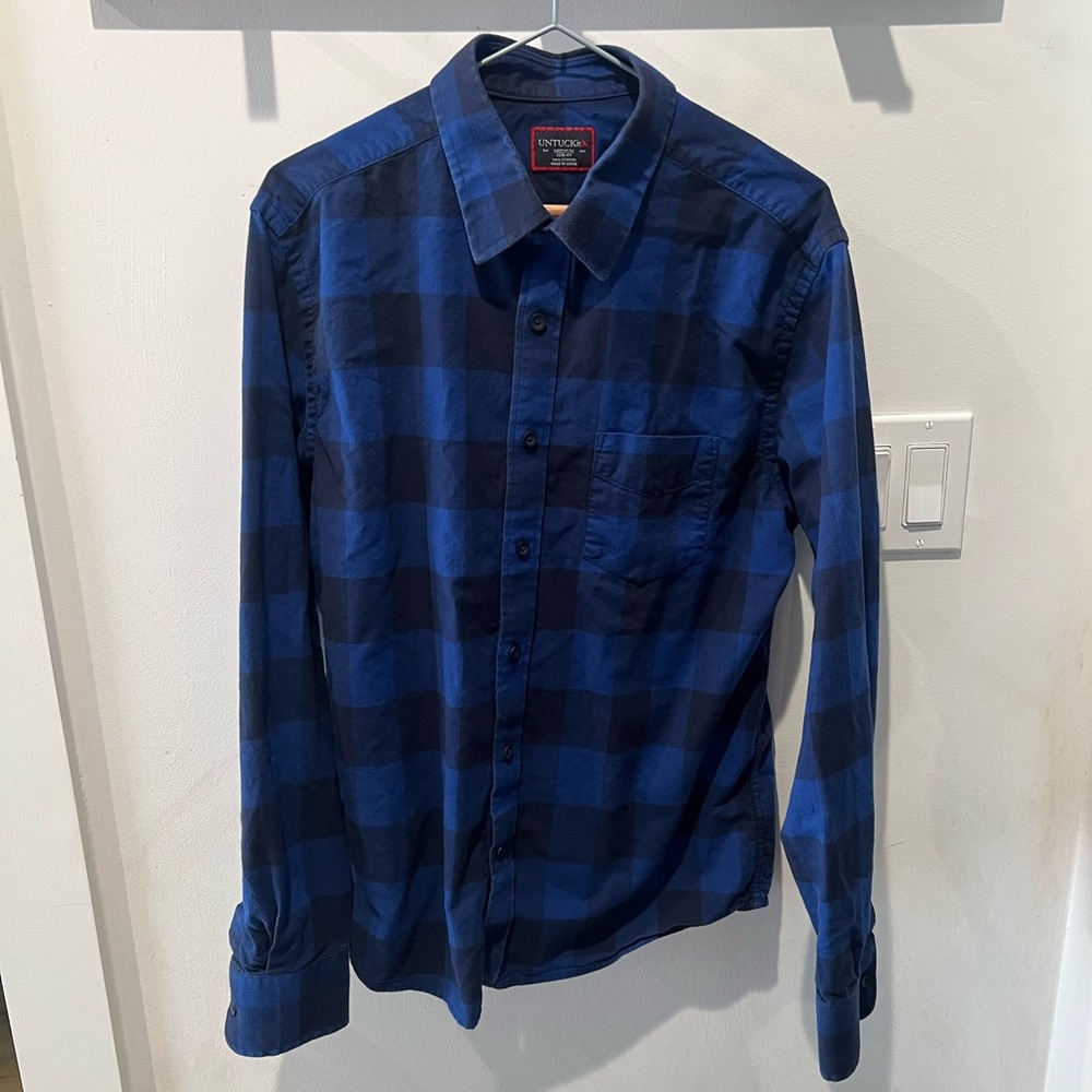 UNTUCKit Blue and Black Plaid Button-Down Shirt
